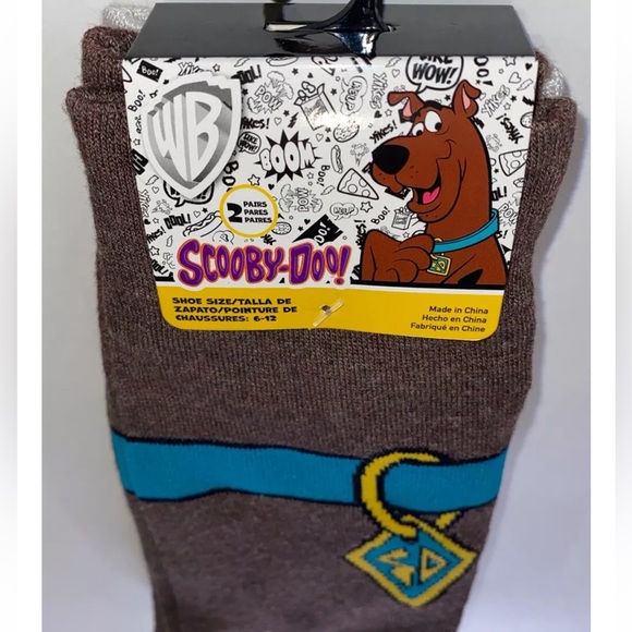 Scooby Doo Crew Socks 2 Pair Men 6-12 Brown Off-White w Collar Logo Mystery NEW! - Picture 12 of 12